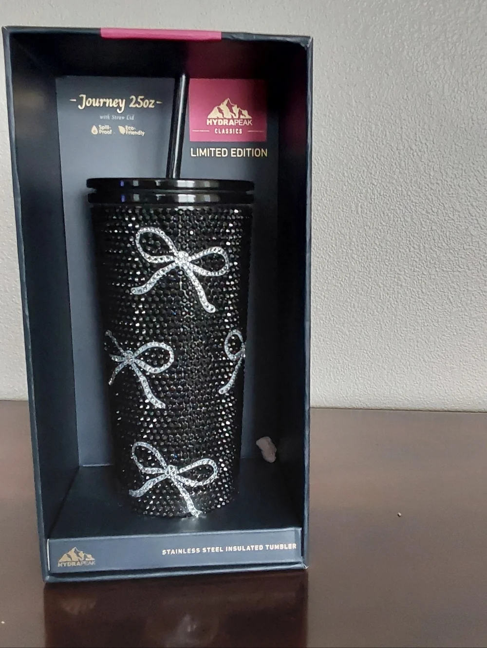 HydraPeak The Journey 25oz Black Crystal Bow Stainless Steel Tumbler